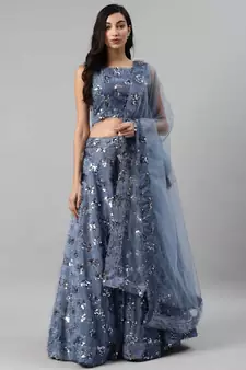 SHUBHKALA light-blue velvet embroidered   Choli Blouse with   Lehenga Ghagra with    Dupatta