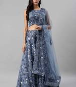SHUBHKALA light-blue velvet embroidered   Choli Blouse with   Lehenga Ghagra with    Dupatta