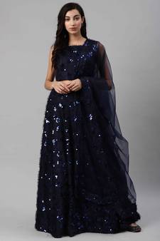 SHUBHKALA navy-blue velvet embroidered   Choli Blouse with   Lehenga Ghagra with    Dupatta