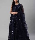 SHUBHKALA navy-blue velvet embroidered   Choli Blouse with   Lehenga Ghagra with    Dupatta