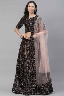 SHUBHKALA brown velvet embroidered   Choli Blouse with   Lehenga Ghagra with    Dupatta
