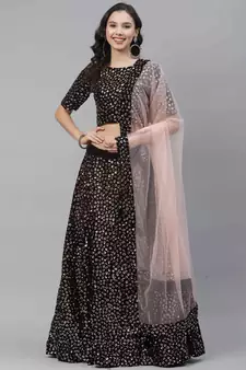 SHUBHKALA brown velvet embroidered   Choli Blouse with   Lehenga Ghagra with    Dupatta