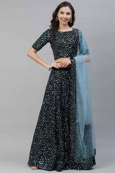 SHUBHKALA sky-blue velvet embroidered   Choli Blouse with   Lehenga Ghagra with    Dupatta