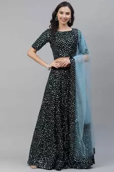 SHUBHKALA sky-blue velvet embroidered   Choli Blouse with   Lehenga Ghagra with    Dupatta