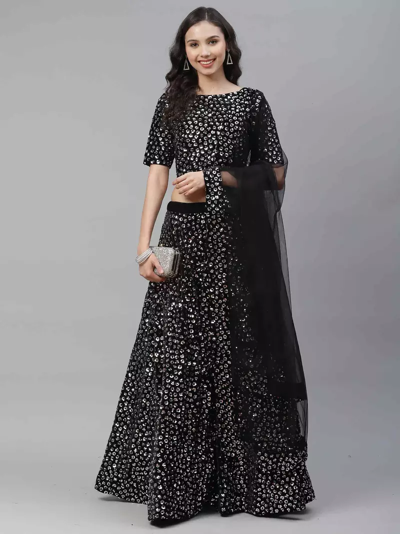 SHUBHKALA black velvet embroidered   Choli Blouse with   Lehenga Ghagra with    Dupatta