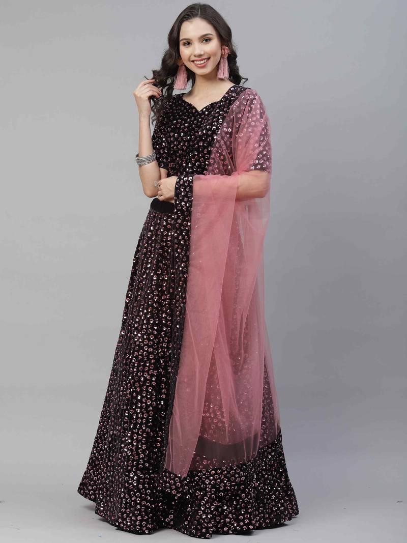 SHUBHKALA pink velvet embroidered   Choli Blouse with   Lehenga Ghagra with    Dupatta