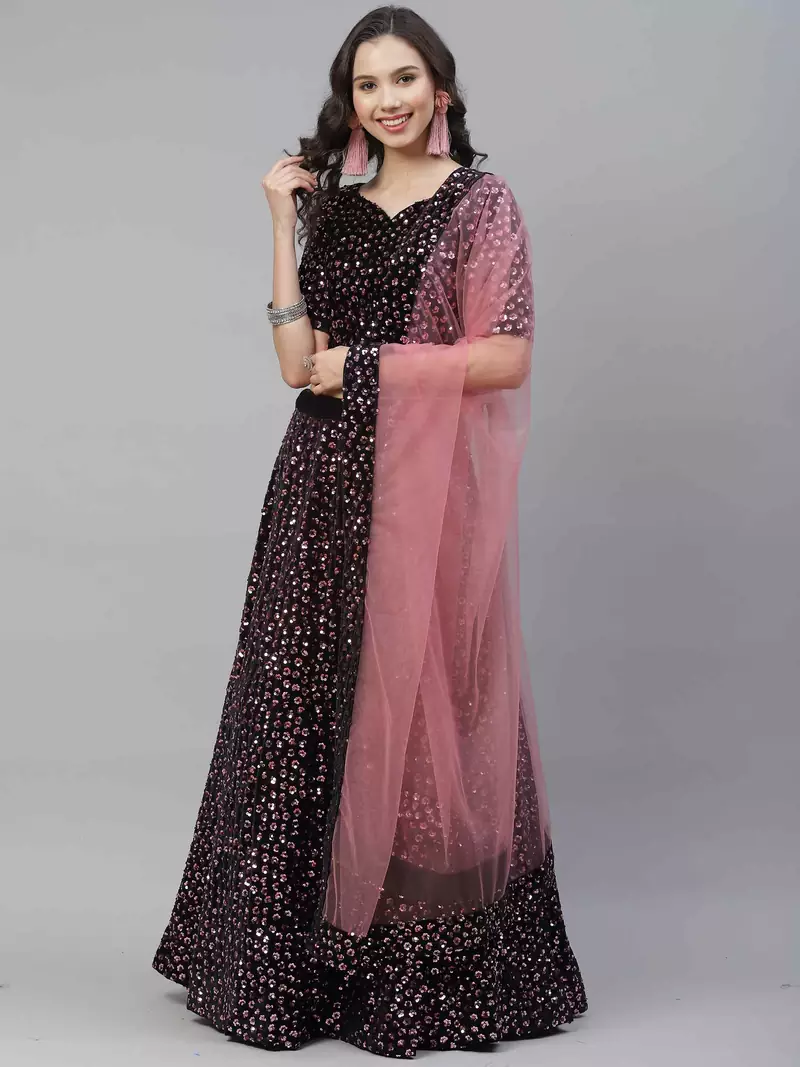 SHUBHKALA pink velvet embroidered   Choli Blouse with   Lehenga Ghagra with    Dupatta