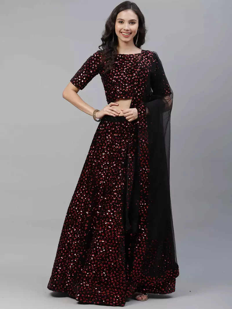 SHUBHKALA red velvet embroidered   Choli Blouse with   Lehenga Ghagra with    Dupatta