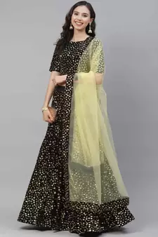 SHUBHKALA gold velvet embroidered   Choli Blouse with   Lehenga Ghagra with    Dupatta