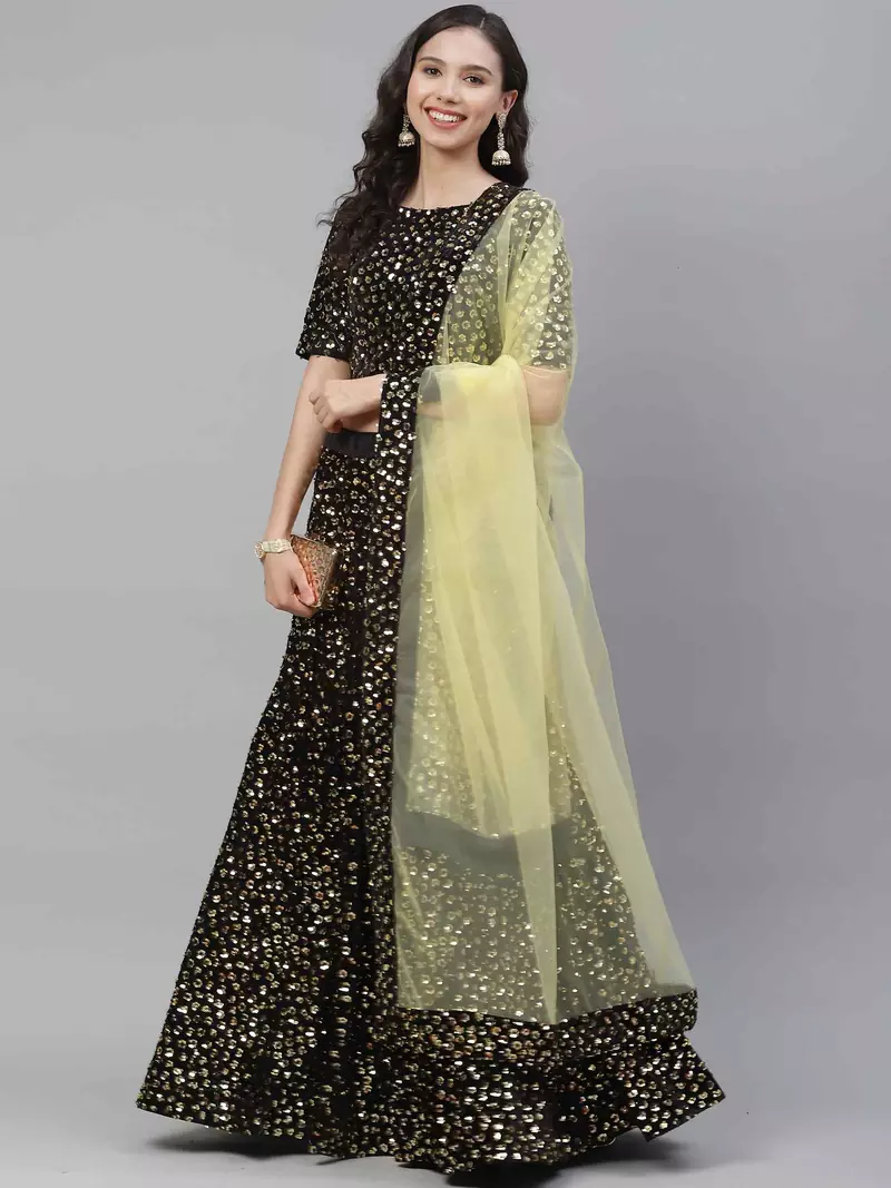 SHUBHKALA gold velvet embroidered   Choli Blouse with   Lehenga Ghagra with    Dupatta