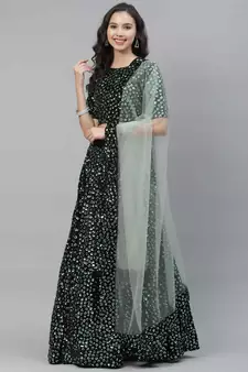 SHUBHKALA turquoise velvet embroidered   Choli Blouse with   Lehenga Ghagra with    Dupatta