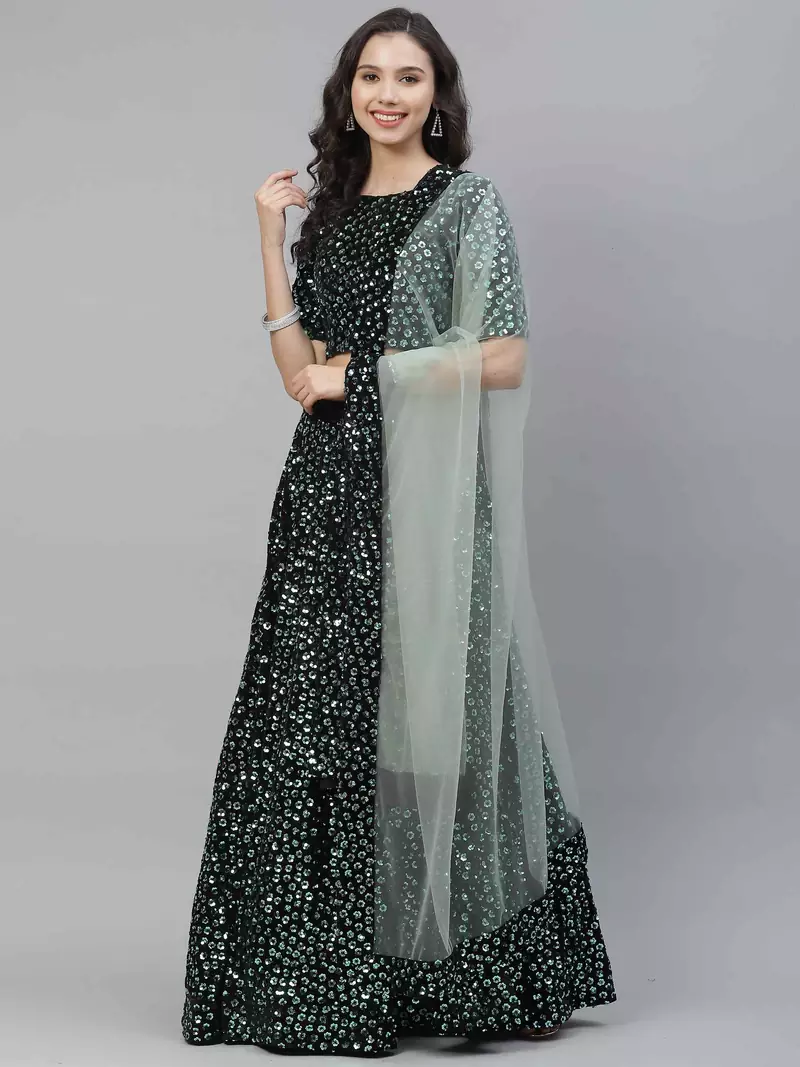 SHUBHKALA turquoise velvet embroidered   Choli Blouse with   Lehenga Ghagra with    Dupatta