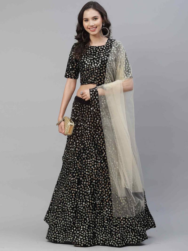 SHUBHKALA beige velvet embroidered   Choli Blouse with   Lehenga Ghagra with    Dupatta