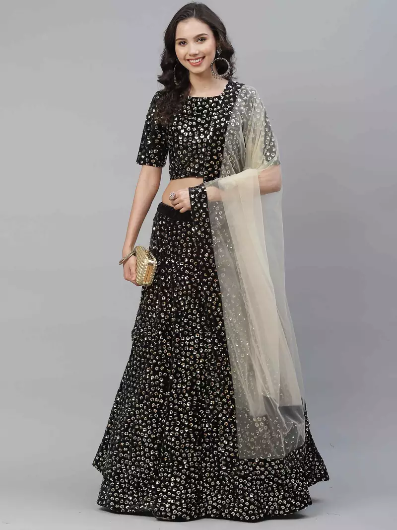 SHUBHKALA beige velvet embroidered   Choli Blouse with   Lehenga Ghagra with    Dupatta