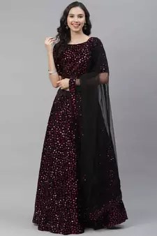 SHUBHKALA rani-pink velvet embroidered   Choli Blouse with   Lehenga Ghagra with    Dupatta