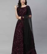 SHUBHKALA rani-pink velvet embroidered   Choli Blouse with   Lehenga Ghagra with    Dupatta