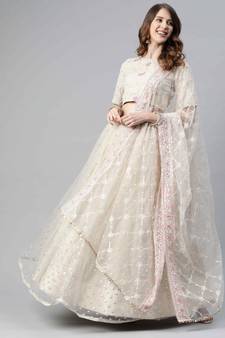 卐 शुBHKALA beige net embroidered   Choli Blouse with   Lehenga Ghagra with    Dupatta