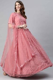 卐 शुBHKALA pink net embroidered   Choli Blouse with   Lehenga Ghagra with    Dupatta