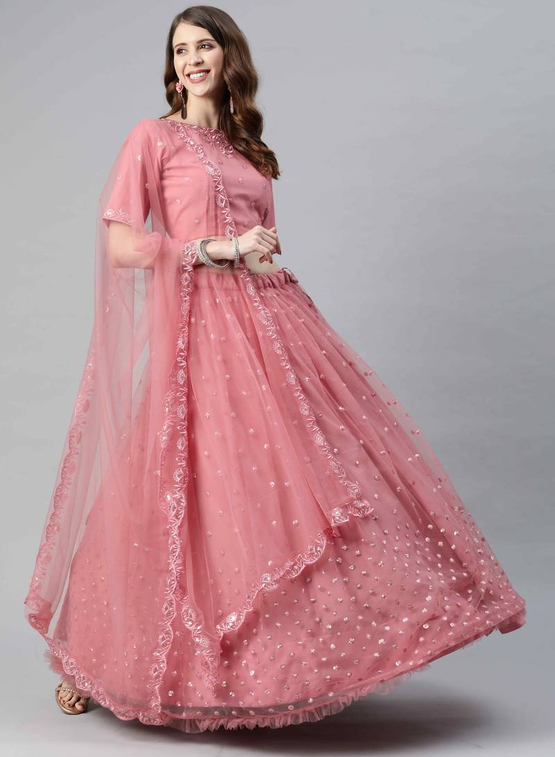 卐 शुBHKALA pink net embroidered   Choli Blouse with   Lehenga Ghagra with    Dupatta