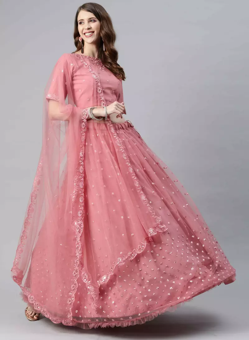 卐 शुBHKALA pink net embroidered   Choli Blouse with   Lehenga Ghagra with    Dupatta