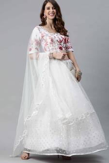 卐 शुBHKALA white net embroidered   Choli Blouse with   Lehenga Ghagra with    Dupatta