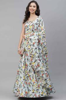 SHUBHKALA sky-blue crepe printed   Choli Blouse with   Lehenga Ghagra with    Dupatta