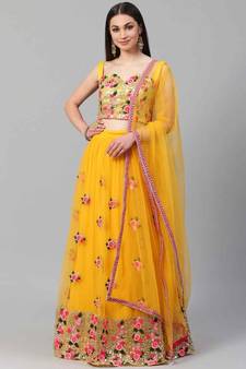 SHUBHKALA mustard net embroidered   Choli Blouse with   Lehenga Ghagra with    Dupatta