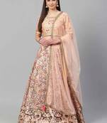 SHUBHKALA Peach Embroidered Silk Unstitched Lehenga