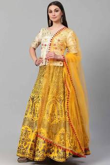 SHUBHKALA YELLOW Embroidered SILK UNSTITCHED LEHENGA  WITH BLOUSE