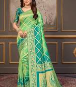 Light green woven banarasi silk saree with blouse
