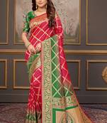 Red woven banarasi silk saree with blouse