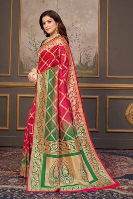 Red woven banarasi silk saree with blouse 2