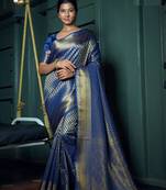Blue Color Kanjeevaram Woven Silk Blend Sarees Online