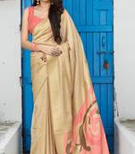 Cream Color Banarasi Silk Festive Wear Saree