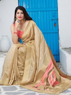Cream Color Banarasi Silk Festive Wear Saree 2