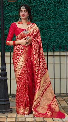 Red Color Banarasi Silk Blend Festive Wedding Wear Saree 2