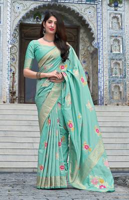 Sky blue Color Woven Banarasi Silk Traditional Saree 1