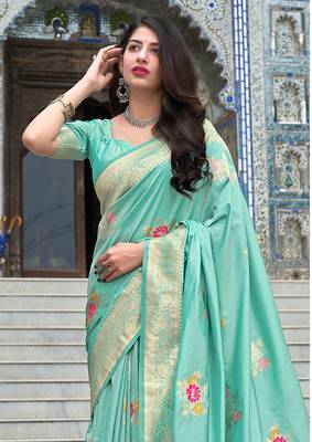 Sky blue Color Woven Banarasi Silk Traditional Saree 2