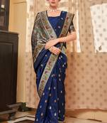 Navy blue Color Banarasi Soft Silk  Traditional Saree