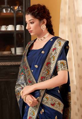 Navy blue Color Banarasi Soft Silk  Traditional Saree 2