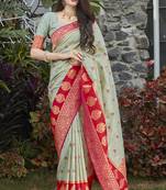 Light Teal Color Banarasi Silk Festive Wear Woven Saree