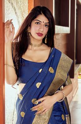 Weaving Navy blue Silk Designer Traditional Saree 2