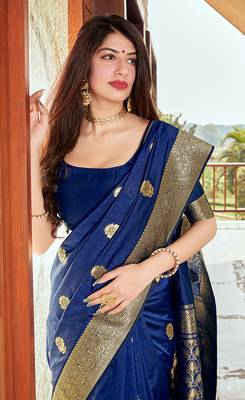 Weaving Navy blue Silk Designer Traditional Saree 3