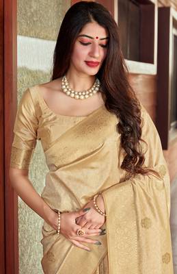 Weaving Beige Silk Designer Traditional Saree 2
