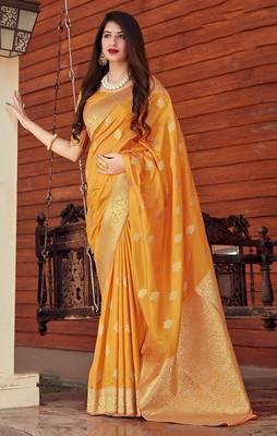 Weaving Orange Silk Designer Traditional Saree 1