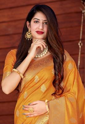 Weaving Orange Silk Designer Traditional Saree 2