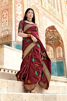 Maroon Color Banarasi Soft Silk Weaving Traditional Saree? 1
