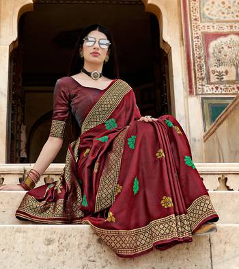 Maroon Color Banarasi Soft Silk Weaving Traditional Saree? 2