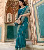 Teal Color Banarasi Soft Silk Weaving Traditional Saree?
