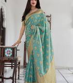 Light Blue color Baanrasi Trendy woven Saree